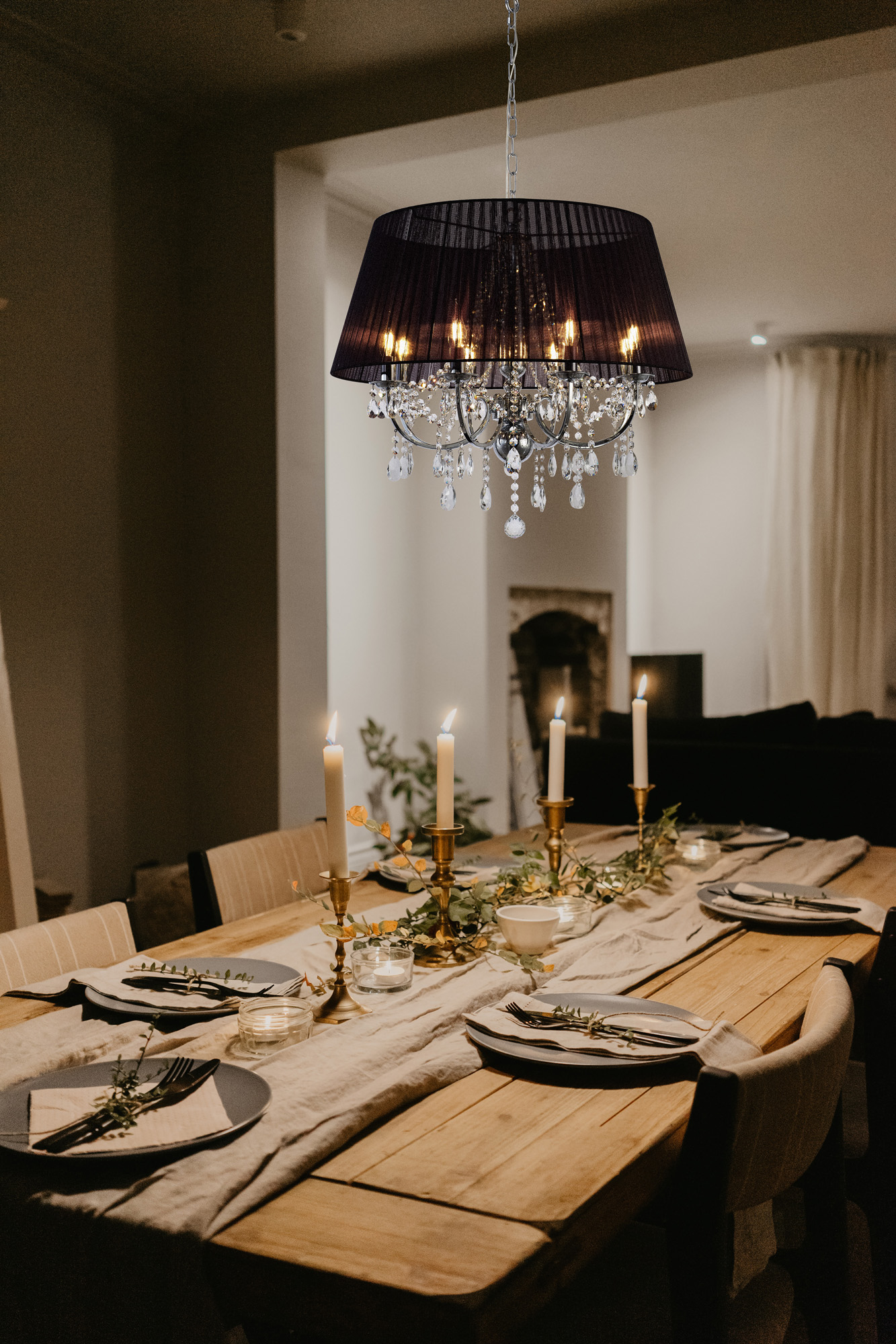 Olivia Polished Chrome-Black Crystal Ceiling Lights Diyas Shaded Crystal Fittings